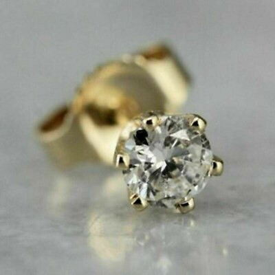 #ad 1.00CT Round Cut Moissanite Solitaire Single Stud Earring Solid 14k Yellow Gold $207.99