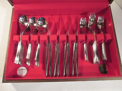 #ad REED amp; BARTON STAINLESS FLATWARE With Brown Case 40 pieces $59.96