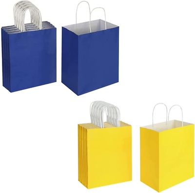 #ad Each 50 Pack Medium Blue amp; Yellow Kraft Paper Gift Bags with Handles Bulk $63.99