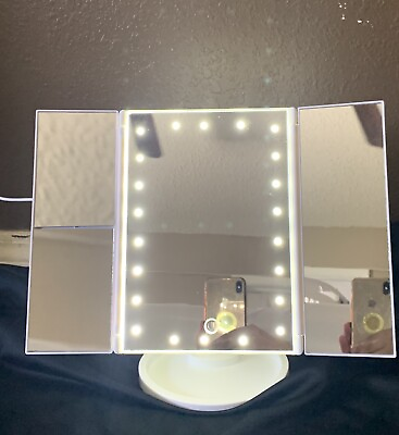 #ad Vanity Makeup Magnifying mirror with 22 LED Lights WHITE Trifold Free Shipping $26.50