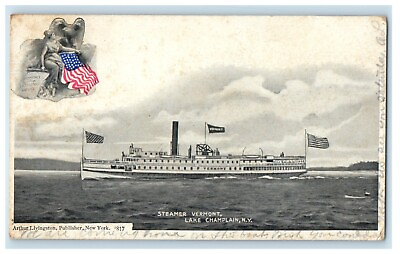 #ad 1906 Steamer Ship Vermont Lake Champlain New York NY Posted Antique Postcard $6.47