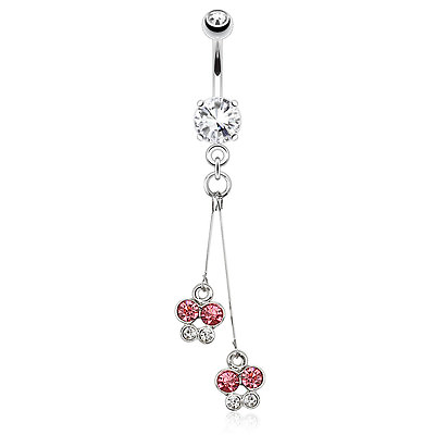 #ad 14G 3 8quot; Two CZ Butterflies with Wire Dangle Steel Navel Ring Belly Button Ring $5.43