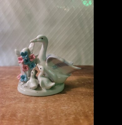 #ad Blue amp; Amp white swan with 2 Babies porcelain figurine. $8.00