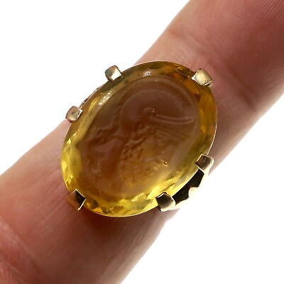 #ad 1800#x27;s Victorian 14k Solid Yellow Gold 15ct Citrine Intaglio Cameo Ring Size 7.5 $646.75