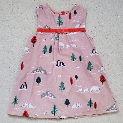 #ad Baby Boden Girls Winter Penguin amp; Polar Bear Pink Corduroy Dress sz12 18m $32.00