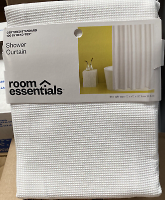 #ad Waffle Weave Fabric Shower Curtain Room Essentials White 72quot; x 72quot; White $12.99
