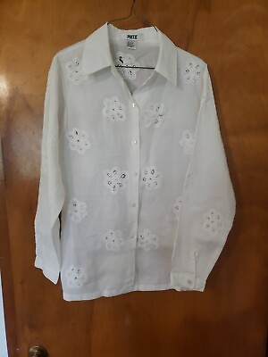 #ad Poetic Blouse 100% Ramie White Short Tunic Embroidery NWOT $10.87