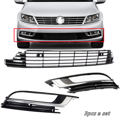 #ad For 2013 2017 VW CC Front Bumper Lower Grille Chrome Grill Fog Light Cover 3pcs $89.99