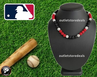 #ad Crystal CZ Disco Ball Polly Bling Shamballa Beaded Baseball Necklace Red Black $22.99