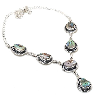 #ad Abalone Shell Gemstone Handmade 925 Sterling Silver Jewelry Necklace Size 18quot; $9.99
