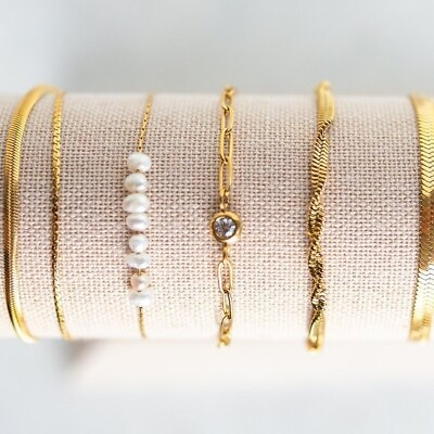 #ad Dainty Minimalist Pearl Bracelet Genuine Pearl 18K gold Waterproof bracelet gift $24.00
