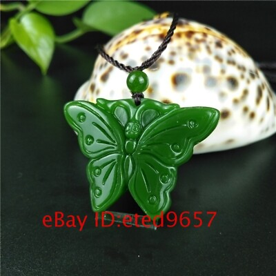 #ad Natural Jadeite Amulet Jewelry Gifts Necklace Green Pendant Butterfly Charm Jade $8.18