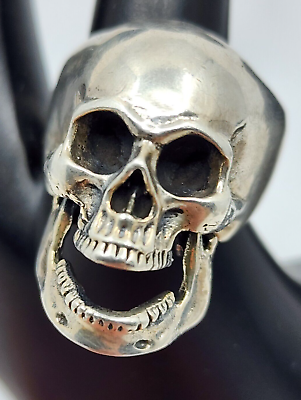 #ad Mens Heavy Gothic Biker Skull Ring Sterling Silver Mouth Moves Size 11 $99.95