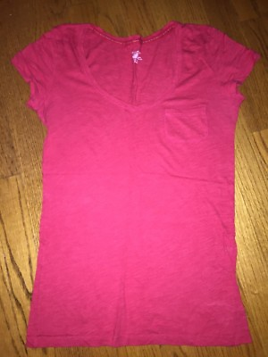 Victorias Secret VS Victoria Women#x27;s T Shirt Top Blouse CHERRY Red Pocket SZ XS $22.00