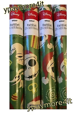1 Roll Disney The Nightmare Before Christmas 70sq ft Holiday Wrapping Gift Paper $15.97