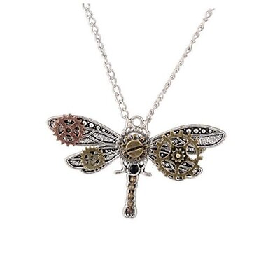 #ad Steampunk Necklace Choker Punk Gothic Steam Vintage Gear Pendant Dragonfly $19.60