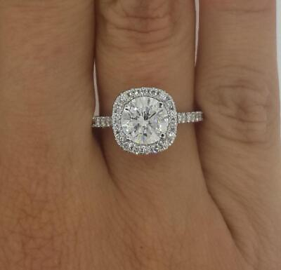 #ad 2.47 Ct Pave Halo Round Cut Diamond Engagement Ring SI1 G White Gold 14k $3244.00