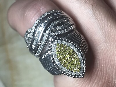 #ad Estate Statement Wedding Engagement Ring Set Real Diamond Yellow amp; White Sz5 amp; 7 $445.00