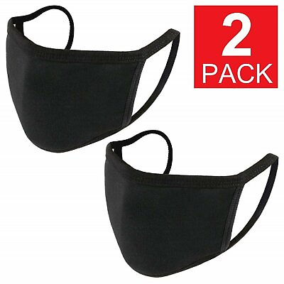 #ad 2 Pack Black Cotton Adult Face Mask Reusable Washable Unisex $3.25