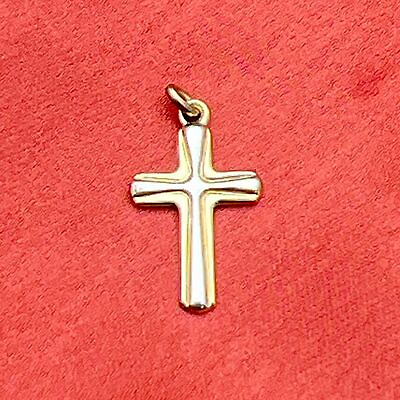 #ad 14K White and Yellow Gold Classic Cross Pendant Charm Solid 1#x27;#x27; Long 1 2#x27;#x27; Wide $169.00
