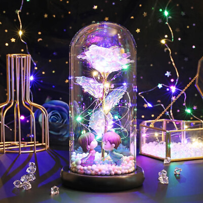 #ad Enchanted Crystal Galaxy Rose Flower In Dome Glass LED Night Light Uniques Gifts $22.89