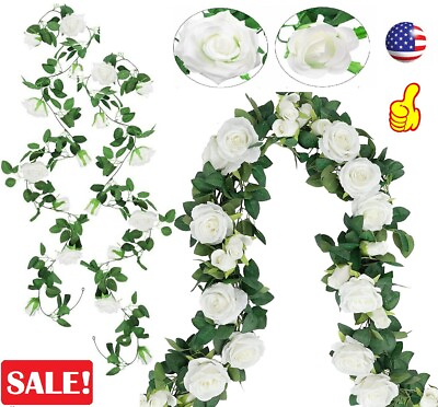 #ad 7.5 Ft Artificial Fake Rose Vine Garland Hanging Plants Home Wedding Decor USA $16.99