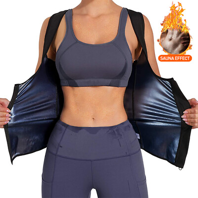 #ad For Women Body Sweat Shaper Sauna Vest Slimming Gym Yoga Sports Thermal Zipper $13.96