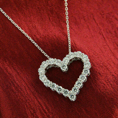 #ad 2CT Round Cut Diamond Heart Shape Women#x27;s Pendant Necklace 14k White Gold Finis $35.42