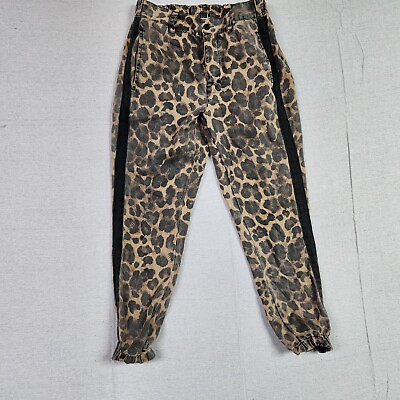 #ad Pam amp; Gela Pant Petite Jogger Leopard Print Lyocell Mid Rise Tapered Casual $16.87