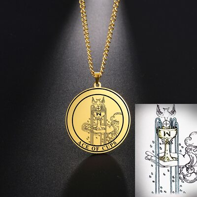 #ad The Cup Tarot Necklace Men Stainless Steel Jewelry Minor Arcana Talisman Pendant $6.83