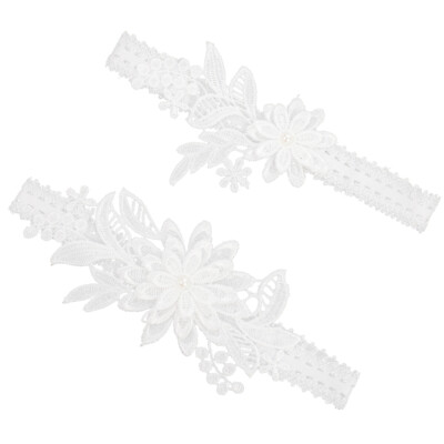#ad bride floral garters Bridal Lace Wedding Crystal Pearl $10.35