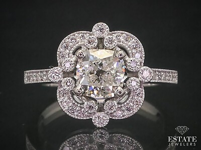 #ad 14k White Gold Cushion Cut 1.09ct Diamond Halo Engagement Ring 4.5g i12499 $4999.00