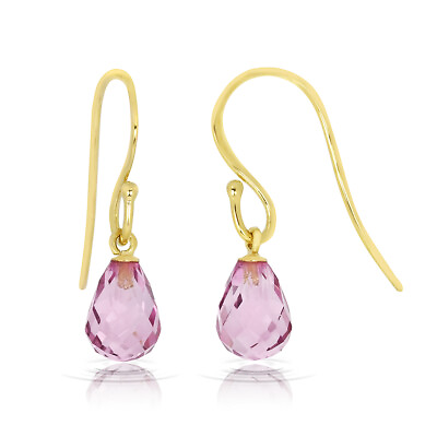#ad Natural Pink Topaz Gemstone Hook Drop Earrings Real Solid 14k Yellow Gold $159.00