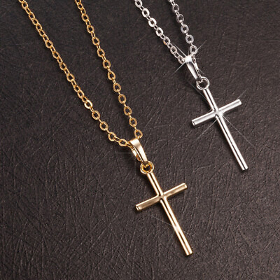 Simple Silver Gold Plated Cross Pendant Necklace Women Men#x27;s Jewelry Gift C $0.99