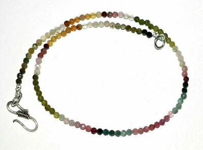 #ad 925 Sterling Silver 50quot; Strand Necklace Tourmaline Gemstone 3 3.5 mm Beads $52.49