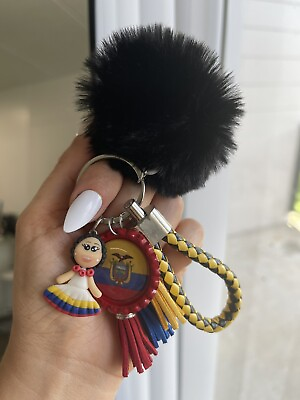 #ad Ecuador Keychain Gift Flag Retro Artistic Handmade Doll Wrist Country Pompom $13.50