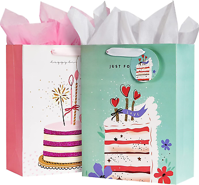 #ad SUNCOLOR 13 Large Gift Bags for Girls Birthday Party with Tissue Paper 2 Pack $10.27