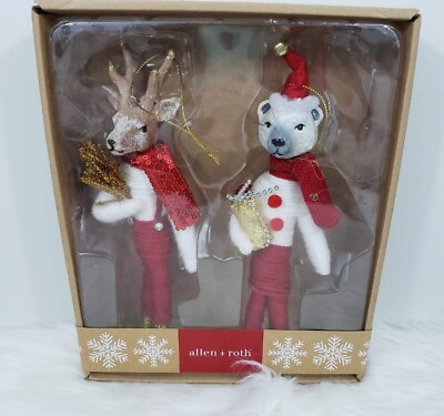 #ad Allen Roth Christmas Tree Ornaments 2 Pack Deer w Antlers Polar Bear New $15.99