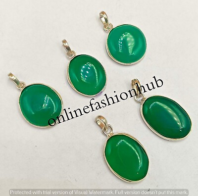 #ad Gift Natural Green Onyx Gemstone 925 Sterling Silver Plated Bezel Pendants Lot $102.00