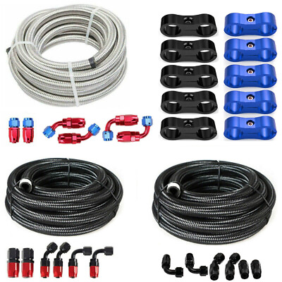 #ad AN10 Fitting Stainless Steel Nylon Braided Oil Fuel Hose Line Fitting Clamp Kits $54.87