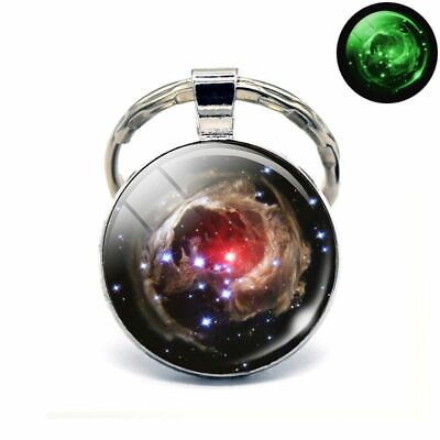 #ad 1pc Glowing Dark Nebula Galaxy Keychain Photo Glass Dome Key Rings Holder Jewelr $13.23