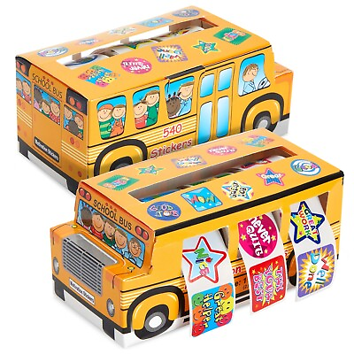 #ad 6 Rolls Teacher Reward Stickers for Students with Bus Dispenser 5.8x2.8x2.5 In $10.99