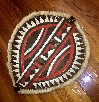 #ad African Tribal CEREMONIAL LEATHER PAINTED SHIELD 16” $200.75