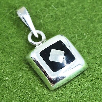 #ad vintage Mexican handmade sterling 925 silver pendant with black onyx inlay $27.00