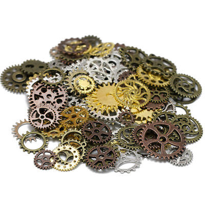 #ad 50PCS Assorted Antique Steampunk Gears Charms Pendant Clock Watch Wheel Gear $8.54
