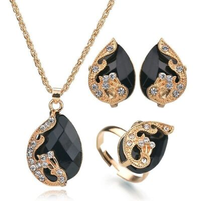 #ad Silver Plated Women Peacock Zircon Necklace Earrings Ring Jewelry Set Simulated $4.09