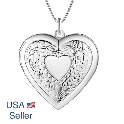 #ad #ad 925 Sterling Silver Plated Heart Necklace Locket Photo Pendant Gift Box N1 $10.99