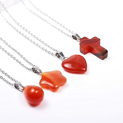 #ad Women Carnelian Necklace Red Agate Pendant Heart Star Cross Teardrop Set Jewelry $9.99