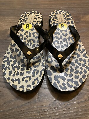 #ad BNWT KATE SPADE Women Leopard Cheetah Print Flip Flops Flat Sandals Thongs Sz 9 $24.87