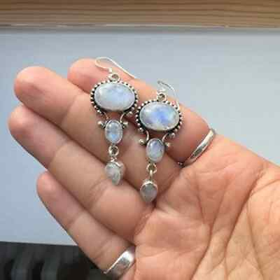 #ad Beautiful Rainbow Moonstone Earring 925 Sterling Silver Handmade Earring R419 $13.26
